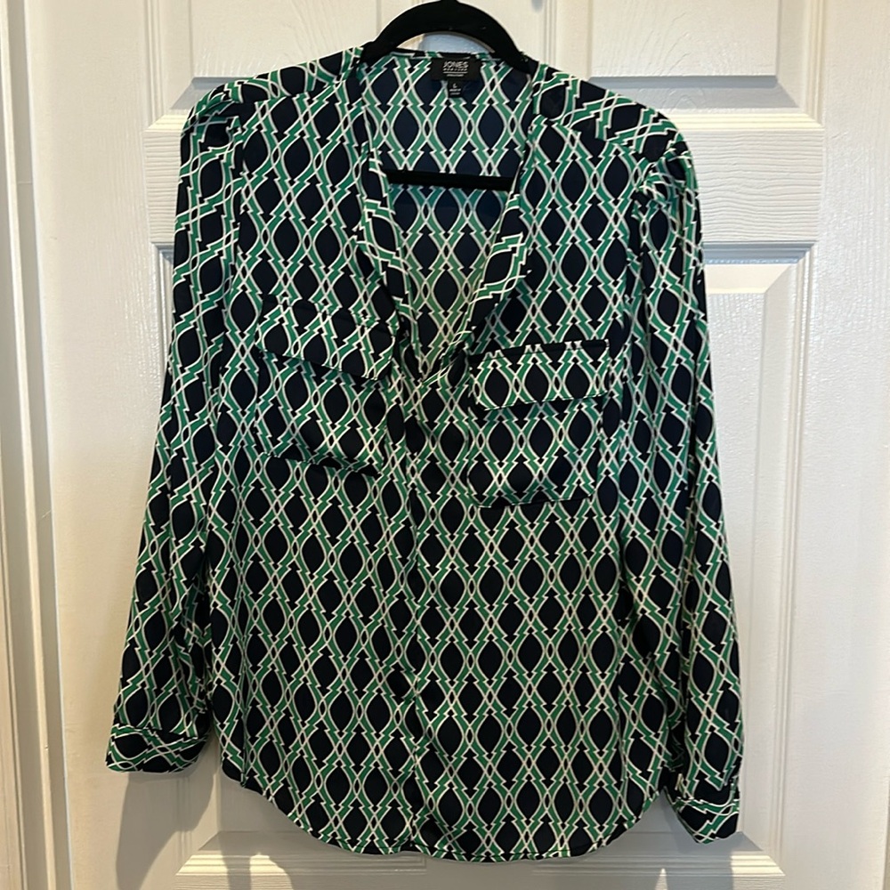 Women's Navy Blue and Green Top - size L